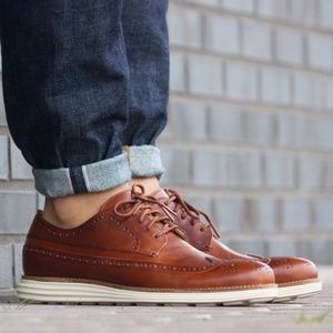 $180 COLE HAAN ORIGINAL GRAND LONGWING OXFORD TIP BROWN TAN SHOES 9.5 woodbury